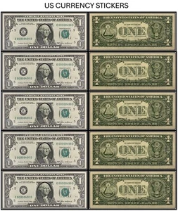 $1 One Dollar 1985 Federal Reserve Note (US CURRENCY STICKERS) (Lot Of 5) - Picture 1 of 6
