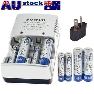 4x AA 3000mAh + 4x AAA 1000mAh BTY NiMH 1.2v Rechargeable Battery + CHARGER AU - Picture 1 of 9