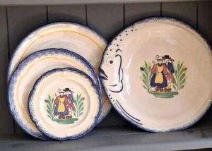 4 Breton Quimper Faience Plates Decorative Wall Display Hanging Fish France - Picture 1 of 15