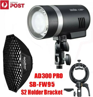 Godox AD300Pro 2.4G TTL 300Ws Outdoor Flash +SB-FW95 Softbox + S2 Holder Bracket - Image 1 of 4