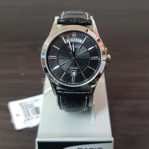 Casio MTP-1381L-1A Analógico Correa de Cuero Negro Cuarzo Reloj Hombre Original Nuevo - Imagen 1 de 9