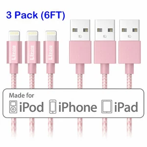 3X Lightning Cable 6Ft iPhone iPad iPod Charger Cord MFi Certified Nylon Rose - Picture 1 of 5