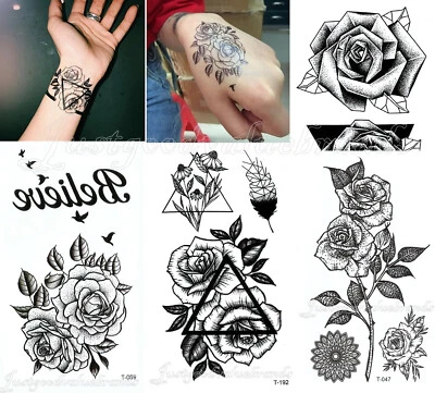 CANDYBARBOUTIQUE TEMPORARY TATTOO Monochrom Vogel Gänseblümchen Pfingstrose Rose Mandala Lotusblüten Mini Temporäres Tattoo