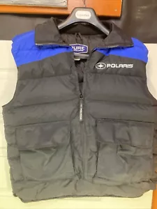 vintage Polaris Duck Down Vest Jacket Men’s Medium Black Blue Warm Winter Skidoo - Picture 1 of 5