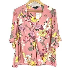 Sanctuary Blouse Size 2X Pink Flutter Sleeve Floral Print Wrap Top V Neck Boho - Picture 1 of 7