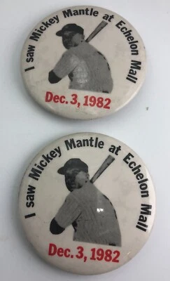 (2)x Mickey Mantle Echelon Mall 1982 Yankees Baseball Pin Button Pinback Lot - Image 1 of 2