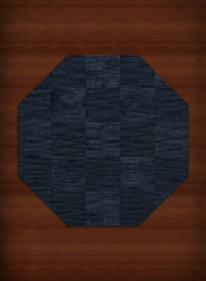 Blue Transitional Hand Hooked Checkered Squares Grid Area Rug Checked DV15 - Image 1 of 2