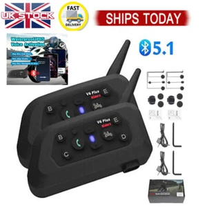 2pcs V6 PRO Bluetooth 5.1 Motorcycle Intercom Helmet Headset 1200m Interphone UK - Imagen 1 de 13
