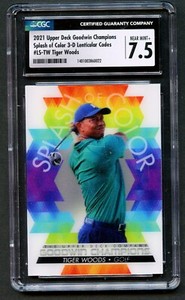 Tiger Woods 2021 UD Goodwin Champions Splash of Color 3-D Lenticular Codes CGC