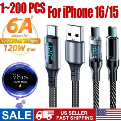 120w Super Fast USB Type-C Charging Braid Phone Charger Lead with Display LOT - Image 1 of 4