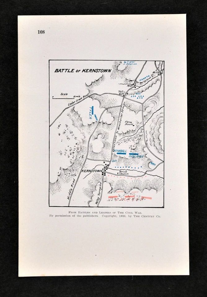 Mapa de la Guerra Civil Batalla de Kernstown Virginia General Jackson Kimball Sullivan  Foto 1 de 1