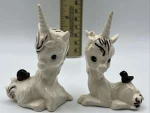 Vintage Porcelain Ceramic Unicorn w/Bird & Snail Figurine Set Of 2 - Picture 1 of 15