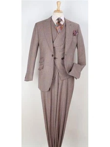 Traje de 3 piezas Apollo King para hombre calce clásico púrpura a cuadros 100 % lana - Imagen 1 de 1
