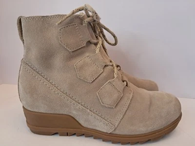 Botas de cuña Sorel para mujer talla 8 al tobillo Evie deportivas marrón topo gamuza botines con cordones Foto 1 de 4