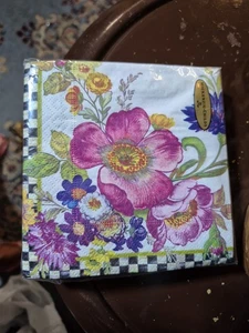 Mackenzie Childs Paper DINNER Napkins FLOWER MARKET WHITE Floral 20pk SEALED - Picture 1 of 9