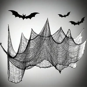 6 pies Halloween blanco y negro + malla de tela de araña, estilo gótico oscuro con tela transparente - Imagen 1 de 2