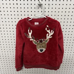 Wonder Nation Mädchen rot Plüsch Rentier Urlaub Pullover Gr. 6-6X Pailletten Weihnachten - Bild 1 von 1