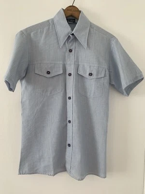 Vintage After Hours Single Stitch Men's Med Blue Short Sleeve Button Shirt Retro - Image 1 of 4