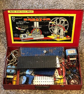 1960 Vintage Gilbert Erector Pieces with TWO Electric Motors & Red Case *Desc - Image 1 of 3
