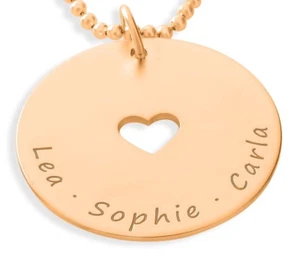 Damenschmuck mit Gravur Herz Kette mit Kindernamen Kette rosé vergoldet - Bild 1 von 4
