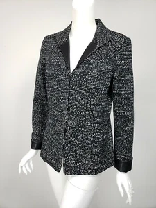 LAFAYETTE 148 Black White Print Cotton Leather Trim Jacket Blazer sz 10 - Bild 1 von 3