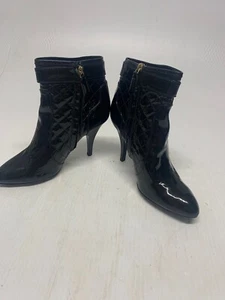 Burberry Black Patent Leather Quilted Heeled Ankle Boots Size 39 Women's - Picture 1 of 4