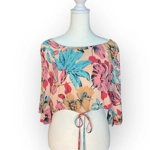 Top corto floral For Love & Lemons con cordón codo manga aleteada talla grande - Imagen 1 de 5