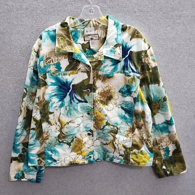 Chaqueta para mujer Caribbean Joe XL azul floral hawaiana acuarela cuello abotonado Foto 1 de 4