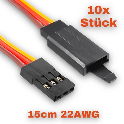 ✅ 10 Servokabel JR Graupner Robbe Futaba 15cm Verlängerung 22AWG Haken Verschluß - Bild 1 von 4