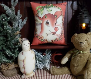 CARINO CUSCINO RENNA RUDOLPH NATALE STILE VINTAGE SHABBY RETRÒ MODERNO 1950 - Foto 1 di 11