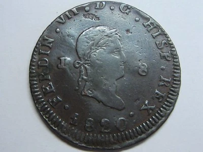 1820 JUBIA 8 MARAVEDI FERDINAND VII SPANISH COLONIAL COPPER SPAIN - Image 1 of 2
