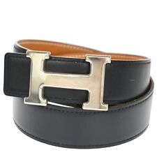HERMES H Logo Constance Reversible Buckle Belt #65 Leather ▢A Black SHW 80EA260