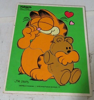 Vintage 1978 Garfield & Pooky 7 Piece Wooden Tray Puzzle Playskool Complete Used - Image 1 of 4