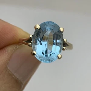 3 Ct Simulated Oval Cut Blue Topaz Solitaire Wedding Ring 14K Yellow Gold Plated - Picture 1 of 5