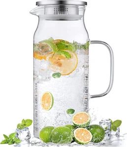 2L Glass Pitcher with Lid & Spout - Ideal for Iced Tea, Coffee & Juices - Picture 1 of 12