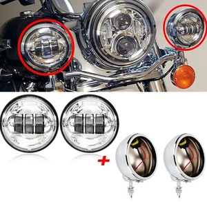 Luz de paso antiniebla LED cromada de 4,5"" 4-1/2 pulgadas + soporte de carcasa para motocicleta - Imagen 1 de 12