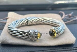 David Yurman Sterling Silver 10mm Cable Bracelet with LEMON CITRINE & Diamonds