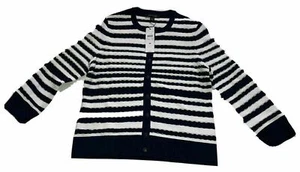 Ann Taylor Loft Medium Cardigan Sweater Blue White Stripe Womens 3/4 Sleeve $98 - Picture 1 of 4