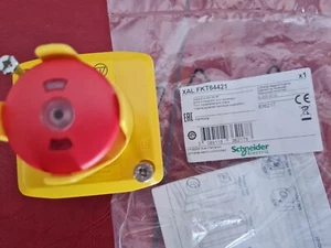 SCHNEIDER XAL FKT64421   Emergency Stop Mushroom Push Pull Button + Yellow Box - Picture 1 of 3
