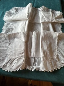 Beautiful And Huge Antique Percale Cotton Monogram Ruffle Chair - Picture 1 of 10