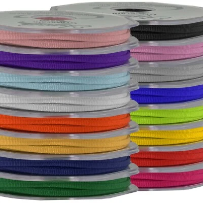 PEBBLE ELEVEN Premium Quality RIBBED GROSGRAIN RIBBON 3mm Thin Narrow Stunning Colours Per 3M