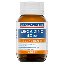 Ethical Nutrients Mega Zinc 40mg 120 Tablets Immune Health Acne Meta Zn® Vegan