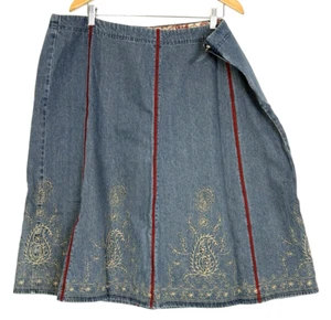 Liz Claiborne Woman Size 20W Skirt A Line Denim Red Stitching Embroidery Vintage - Picture 1 of 12