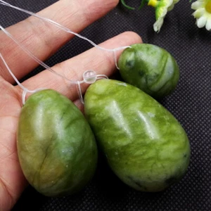 3 pcs/set Dark Green Drilled Natural Yoni Crystal Gem Kegel Exercise Egg Stone - Picture 1 of 10
