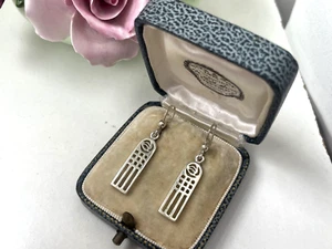 VINTAGE MODERNIST 925 SOLID STERLING SILVER ABSTRACT CELTIC DROP DANGLE EARRINGS - Picture 1 of 13