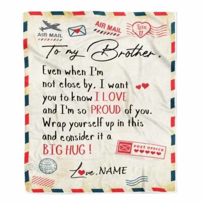 Personalizada para mi hermano - Manta polar de cumpleaños personalizada con carta de correo aéreo Foto 1 de 2