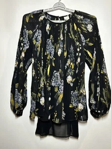 Women's Size 2X Floral Print Ruffle Long Sleeve Round Neck Blouse - A New Day - Picture 1 of 3