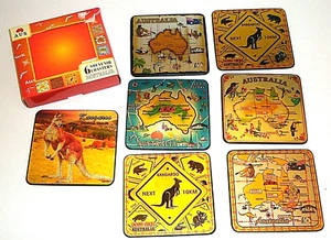7 mapas de posavasos australianos de recuerdo señales de tráfico aves canguro con caja EX G - Imagen 1 de 4