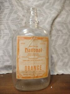 National Orange Juice Clear Glass Bottle Half Gallon with arm Cranston, RI 