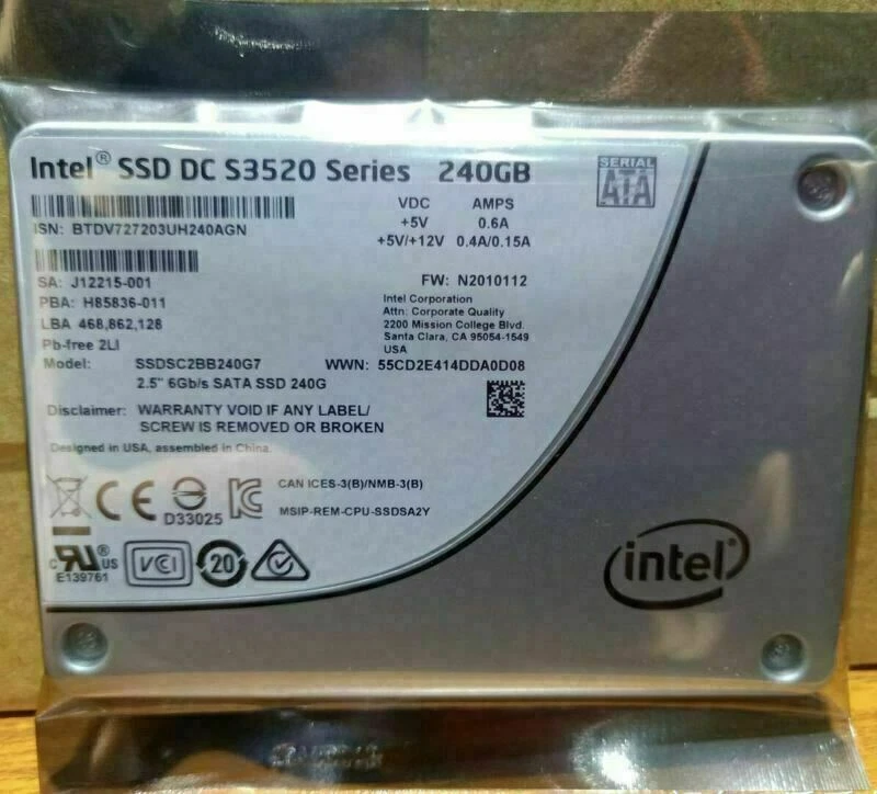 Nuevo Intel SSD DC S3520 240GB 480GB 800GB 960GB 1.6TB 2.5" SATA 6Gb/s SSD - Imagen 1 de 1